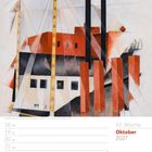 Oktober 2027, 42. Woche. Kalender mit Gemälde von Charles Demuth: Industrielle Szene, rot-braune Gebäude mit Schornsteinen.