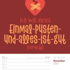 „Ich will dieses Einmal-pusten-und-alles-ist-gut zurück!“ Rotes Herz mit Pflastern, Kalender für Woche 44, November 2027.