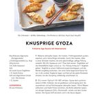 Knusprige Gyoza: 40 Min. Zubereitung, 425 kcal pro Portion. Zutaten: Wakame, Frühlingszwiebeln, Surimi, Gyoza-Teigblätter.