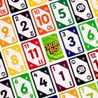 Texte: „Skip-Bo“, Zahlen von 1 bis 12. Spielkarten in verschiedenen Farben.