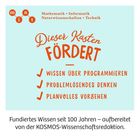 "Dieser Kasten fördert: Wissen über Programmieren, problemlösendes Denken, planvolles Vorgehen." Oben Logos und MINT-Zeilen.