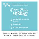 Illustration in Blau mit Text: "Dieser Kasten fördert Wissen über Biologie & Technik, Feinmotorik, planvolles Vorgehen."