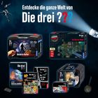 Texte: "Entdecke die ganze Welt von Die drei ???" 
Produkte: Detektiv-Koffer, Puzzle "Die Villa der Rätsel", Bücher und Spiele.