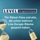 LEVEL Fortgeschrittene. Für Rätsel-Fans und alle, die mehrere Live-Escape-Räume gespielt haben. Sanduhr, Vorhängeschloss.