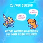 „Zu früh gefreut!“ „Sorry, ihr geht leider leer aus.“ „Super, Supersaurus!“ Zwei Dinosaurier in Comic-Stil, fröhlich und verspielt.