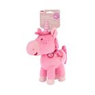 "Unicorn Glitterluck" steht auf einer Verpackung. Darunter ein rosa Plüscheinhorn mit blauer Mähne und Horn.