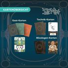 "KARTENÜBERSICHT" zeigt Gast-, Technik- und Mixologen-Karten mit teils dekorierten Rückseiten und Illustrationen.