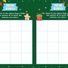 "Mein Bingo" mit winterlichem Design. Links ein Lebkuchenmann, rechts ein Geschenk. Zwei leere Bingo-Raster.