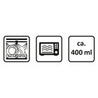 Text: "ca. 400 ml". Drei Symbole: Geschirrspüler, Mikrowelle, Flüssigkeitsvolumen.