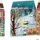 Vorderseite und Innen. 

Eine winterliche Illustrationsszene zeigt ein Haus von außen und innen, mit verschneiter Landschaft.