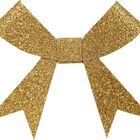 Ein glitzerndes, goldenes Schleifenband mit langen, spitzen Enden.