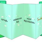 Faltkarte mit Text: "Nur wer ins kalte Wasser springt, entdeckt eine Welt voller Möglichkeiten. Trau dich!" Mintgrüner Hintergrund.