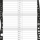 Kalender für September, mit Wochentagen und Daten. Schwarz-weißer Hintergrund mit Punkten und Mustern.