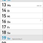 Kalender für September 2027, Wochenstart Montag, mit markierten Feiertagen: 19. "Eidgenössischer Bettag", 20. "Weltkindertag".