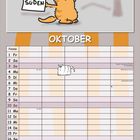 "Denk nicht mal drüber nach!" Eine Katze hält ein "Süden" Schild. Zwei lustige Vögel fliegen darüber. Kalender für Oktober.