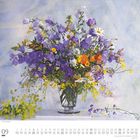 09, Mittwoch, Donnerstag, Freitag; Kalender zeigt September. Bunter Blumenstrauß in einer Vase auf hellem Hintergrund.