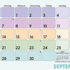 Kalender für September, mit Wochenübersicht, Notizen, Mini-Kalender für August und Oktober. Bunte Kästchen.