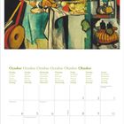 Kalenderblatt für Oktober mit Wochentagen in mehreren Sprachen. Illustration eines Stilllebens mit Früchten.