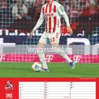 „Vorjahresabbildung“ steht über einem Fußballspieler in rot-weißem Trikot. Darunter ein Kalender.