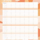 Kalenderseite für September mit Wochentagen und Platz für Eintragungen; unten "Notizen". Farbige abstrakte Muster.