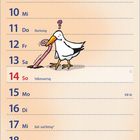 Kalenderblatt November mit Wurm, Apfel, Sprechblasen: "DER APFEL MUSS KOMPLETT ENTKERNT WERDEN!" Illustration.