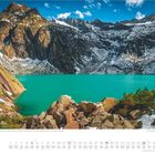 Text: "Gelmersee, Grimsel Pass, Berner Oberland, Kanton Bern, Schweiz. September."  
Türkisblauer See vor schneebedeckten Bergen.