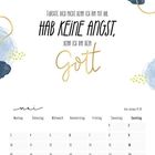 "Fürchte dich nicht, denn ich bin mit dir, hab keine Angst, denn ich bin dein Gott." Mai-Kalender mit Aquarelldesign.