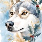 Die Illustration zeigt das Gesicht eines Hundes, umrahmt von Stechpalmenblättern. Ein „18“ in einem Sternmotiv und „HUND“ unten.