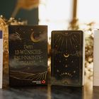 "Dein 1. Wunschzettel." "Dein 13-Wünsche-Rauhnachtsorakel." Dekorative Box und Heft mit Mondsymbolen.