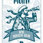 "MOIN! DAS KÜSTEN-SKAT" steht auf einem Banner. Eine Illustration zeigt einen bärtigen Seemann mit Fernglas.