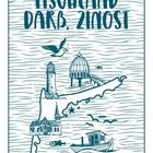 "Fischland Darß Zingst" steht oben. Eine Illustration zeigt Küstenlandschaft mit Leuchtturm, Kirche, Boot, Vögeln und einer Tauchgondel.