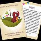 Text: "Stimmt es wirklich, dass ... Nashornkäfer Blätter als Boote benutzen? NEIN." Illustration: Ein Nashornkäfer in einem Blattboot.