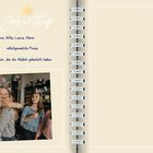 mein 16. Geburtstag, Gäste: Fiona, Helene, Milla, Laura, Marie. Essen: selbstgemachte Pizza, Schön: Poster der Mädels. Foto von Freundinnen, die sich umarmen, Konfetti fliegt.