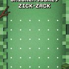 "CHICKEN JOCKEY ZICK-ZACK" in weißer Blockschrift, zwei Herzen, Zahl 25, Pixelrahmen, Zombie auf Huhn.