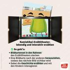 "Kamishibai-Erzähltheater: lebendig und interaktiv erzählen. So geht's: Bildkartenset in den Rahmen des Erzähltheaters stecken."