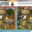 "SPOT THE DIFFERENCE" und "COPPER FARM", zwei Bilder zeigen eine pixelige Bauernhof-Szene mit Figuren und Gebäuden.