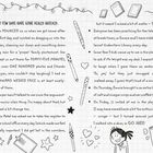 Ein Tagebuchstil-Text mit handgezeichneten Illustrationen, wie ein Fotoapparat, Bücher, Herzen, Sterne und lächelnde Figuren.