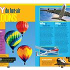 "WHY do hot-air BALLOONS float?" und weitere Fragen über Flugzeuge, Gleitflieger und Hubschrauber; bunte Ballons abgebildet.