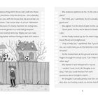 Seite eines Buches mit Text über Jessica King und eine verlassene Gartenparzelle. Schwarz-weiße Illustration mit einem Haus, Bällen und einem Kind am Zaun.