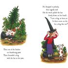 Texte: "Down!" cried the witch, "Yes!" cried the witch. Illustration: Eine Hexe mit Hund und Katze auf einem Besen.