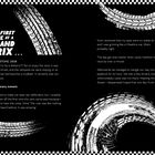 "MY FIRST TIME AT A GRAND PRIX… SILVERSTONE, 2008." Schwarzweißes Design mit Reifenspuren und Schachbrettmuster.