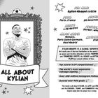 All About Kylian; Details über Kylian Mbappé, geboren in Paris, großer Fußballstar. Illustration eines lächelnden Mannes.