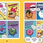 Comic-Panels mit Donuts. Texte: "Meet the Donut Squad!", "Jammyboi!", "Caramel Jack!", "Chalky", "Justice Donut", "Spronky", "Anxiety Donut", "Li'l Timmy & Dadnut!". Bunte, cartoonartige Figuren in Aktion.