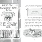 Ein Plakat mit der Frage "HAVE YOU ABANDONED YOUR DOG?" und dem Text "GO ON WITH YOUR LIFE. I’LL LOOK AFTER HER." Illustrationen eines Hundes und eines liegenden Kindes.