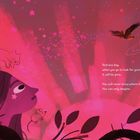 Text: "And one day, when you go to look for your wild thing, it will be gone. You will never know where it went. You can only imagine."  
Illustration: Lila Frau, schlafende Katze, fliegender Vogel, Saturn.