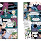 Ein Comic: Eine Gruppe unterhält sich in einem Wald über eine unheimliche Geschichte. Ein Vogel sorgt für Aufregung.