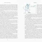 "The Odyssey", Buch I. Illustration: Eine Figur, die mit einem Webstuhl arbeitet. Seitenzahlen: 8 und 9. Text mit klassischem Randmuster.