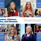 Text: Chelsea Clinton co-hosted the TV show Gutsy with mom Hillary Clinton. Malia Obama is a TV writer. Jenna Bush co-hosts The Today Show. Meghan McCain was on The View.

Es gibt vier Fotos: Eine Frau spricht am Rednerpult, eine lächelt im karierten Kleid, eine hält ein Mikrofon, eine trägt einen blauen Blazer.
