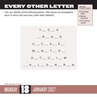 Texte: "EVERY OTHER LETTER", Pflanzenrätsel mit fehlenden Buchstaben, Datum: Montag, 18. Januar 2027.