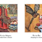 "A is for Alligator, awake from a dream." Ein Alligator auf einem roten Sessel.  
"B is for Bat, slurping ice cream." Eine Fledermaus trinkt Eis von einem Hammer.